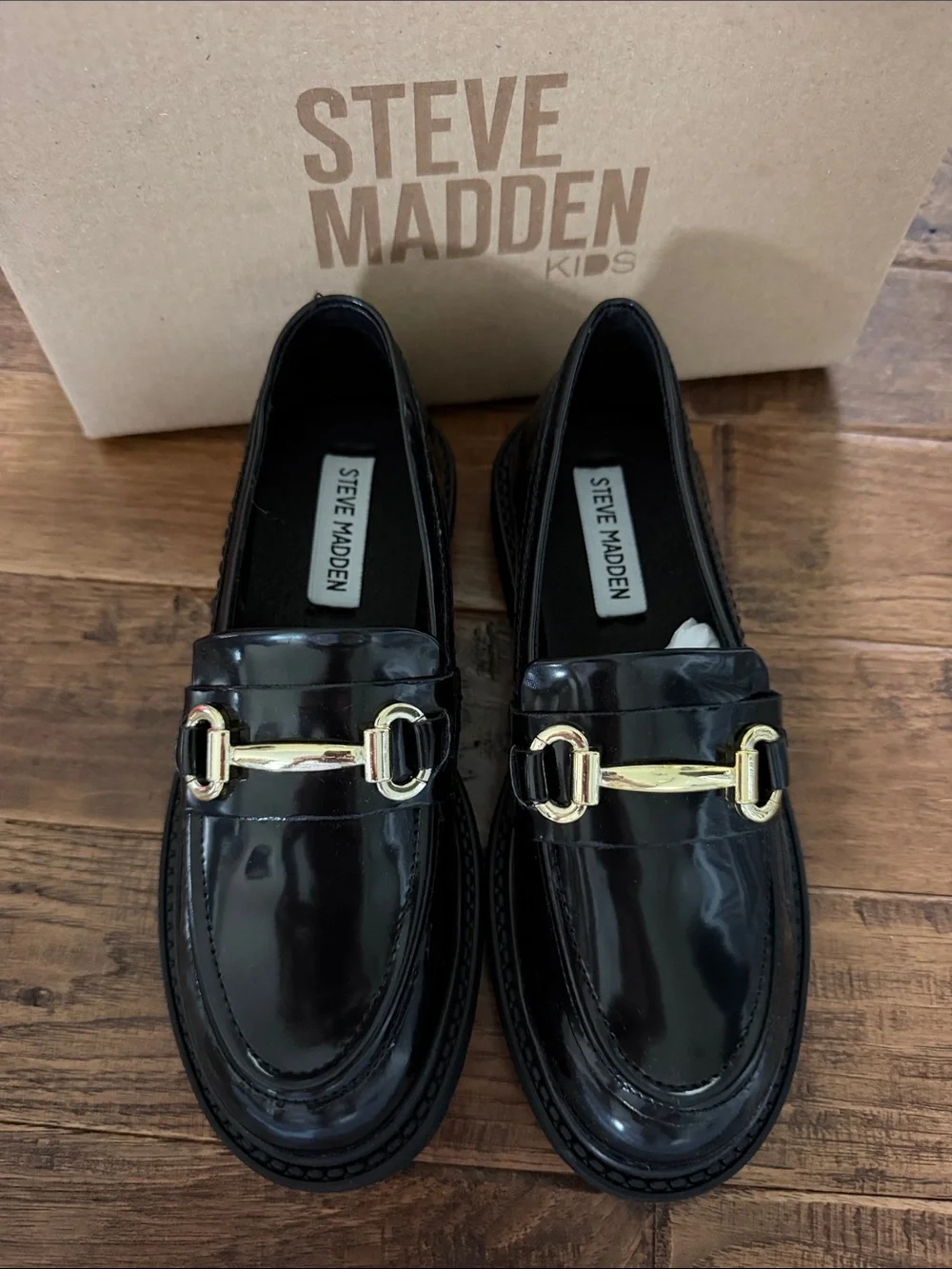 Steve Madden Girls Shoes Lando Loafer in Black Patent Size 2